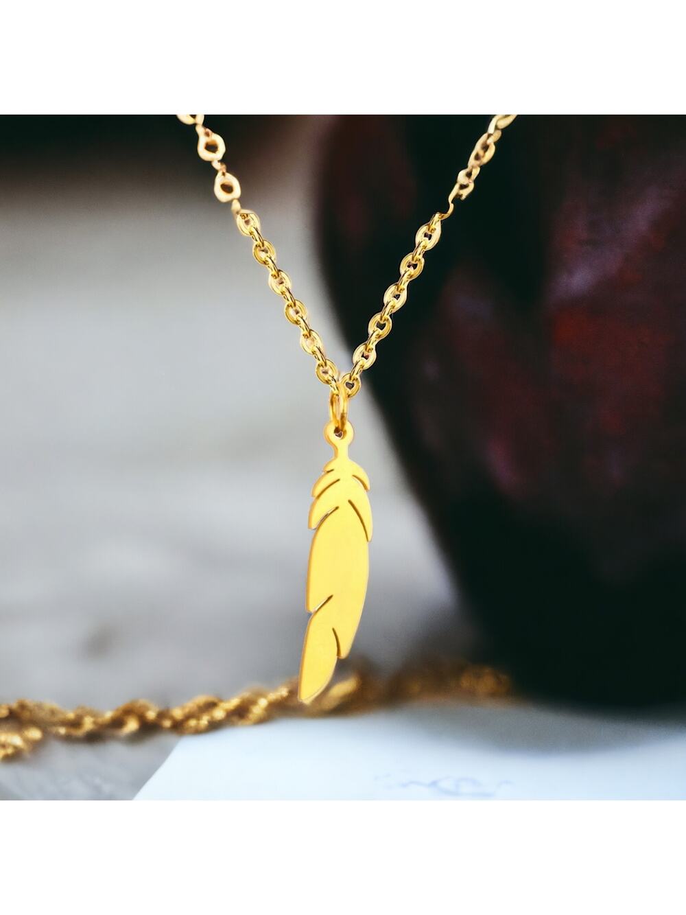 NEW 18K yellow gold plated boho bohemian feather chain necklace jewelry B23A